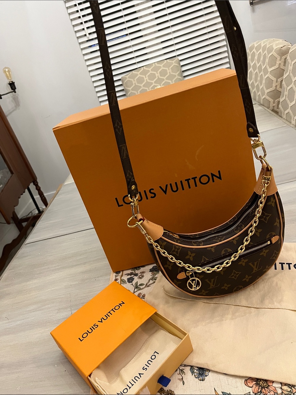 Louis Vuitton Monogram Crescent Shoulder Bag with Gold Chain - Picture 10 of 10